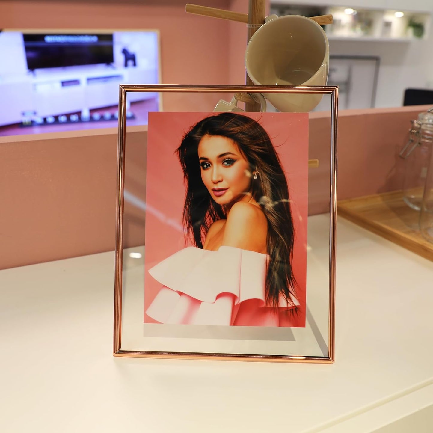 Heart Frame, 8"x10", Rose Gold Floating Frame with Romantic Heart Stand, For Picture 7x9, 6x8, 5x7, Classy For Wedding, Anniversary, Birthday