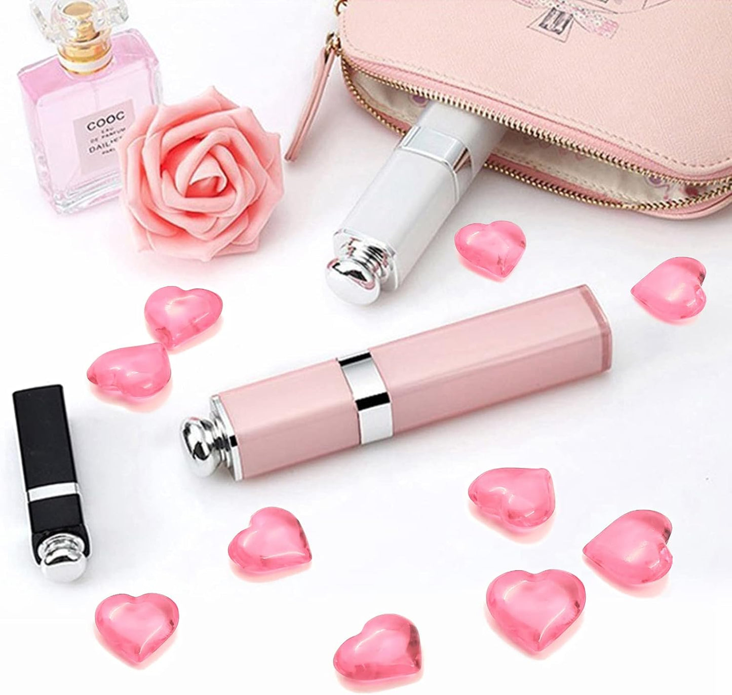 200pcs Pink Hearts Vase Filler Valentines Day Decorations, Acrylic Hearts Shaped Valentines Day Decor Plastic Heart Table Decor Pink