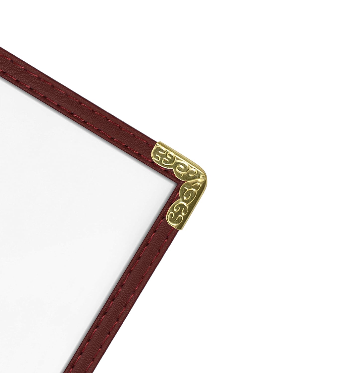 Goodsmart Restaurant Menu Covers – 25 Pack Burgundy 4-View, Side-Loading Menu Holders, Vinyl & Plastic Café Menu Covers, Clear Menu Sleeves, Fits 5.5" x 8.5", Leather-Style Design, Gold Corners