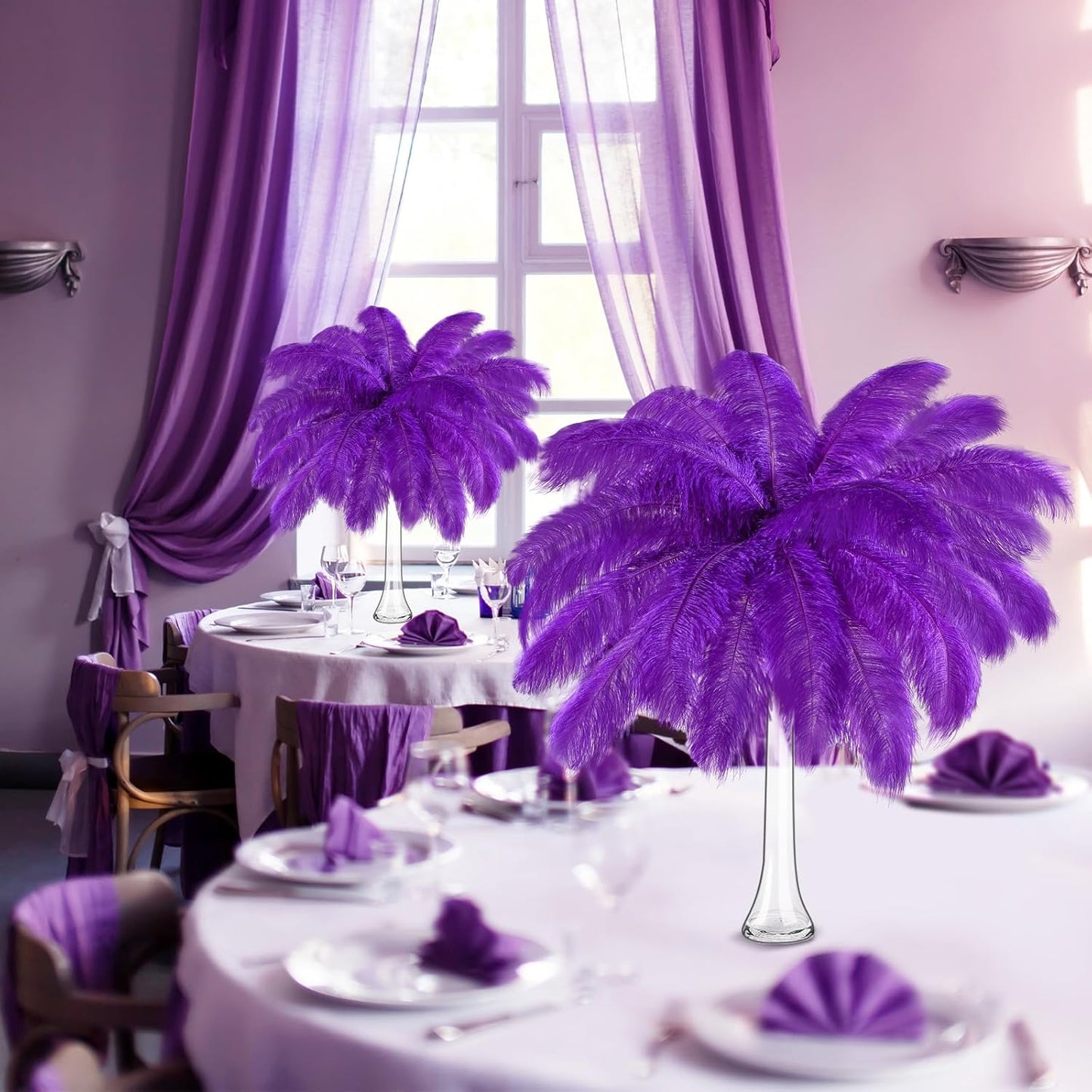Maitys 90 Pcs Large Natural Ostrich Feathers Bulk 14-16 Inch (35-40cm) 12-14 Inch (30-35cm) 10-12 Inch (25-30cm) Ostrich Feathers Plumes for Centerpieces Wedding(Purple)
