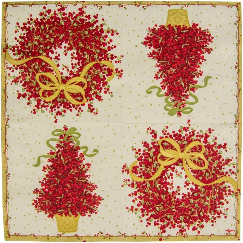 Caspari Entertaining Pepper Berry Cocktail Napkins, Red, 20-Pack