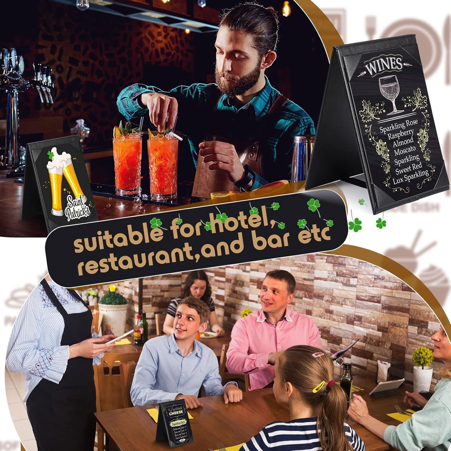 Gerrii Leatherette Table Tents Black PU Leather Menu Covers Bulk Double Sided Frame Sign Holders 2 Side Drink Dessert Menu Folders for Restaurant Coffee Cafe Bar Wedding Supplies(30 Pack,4 x 6 Inch)