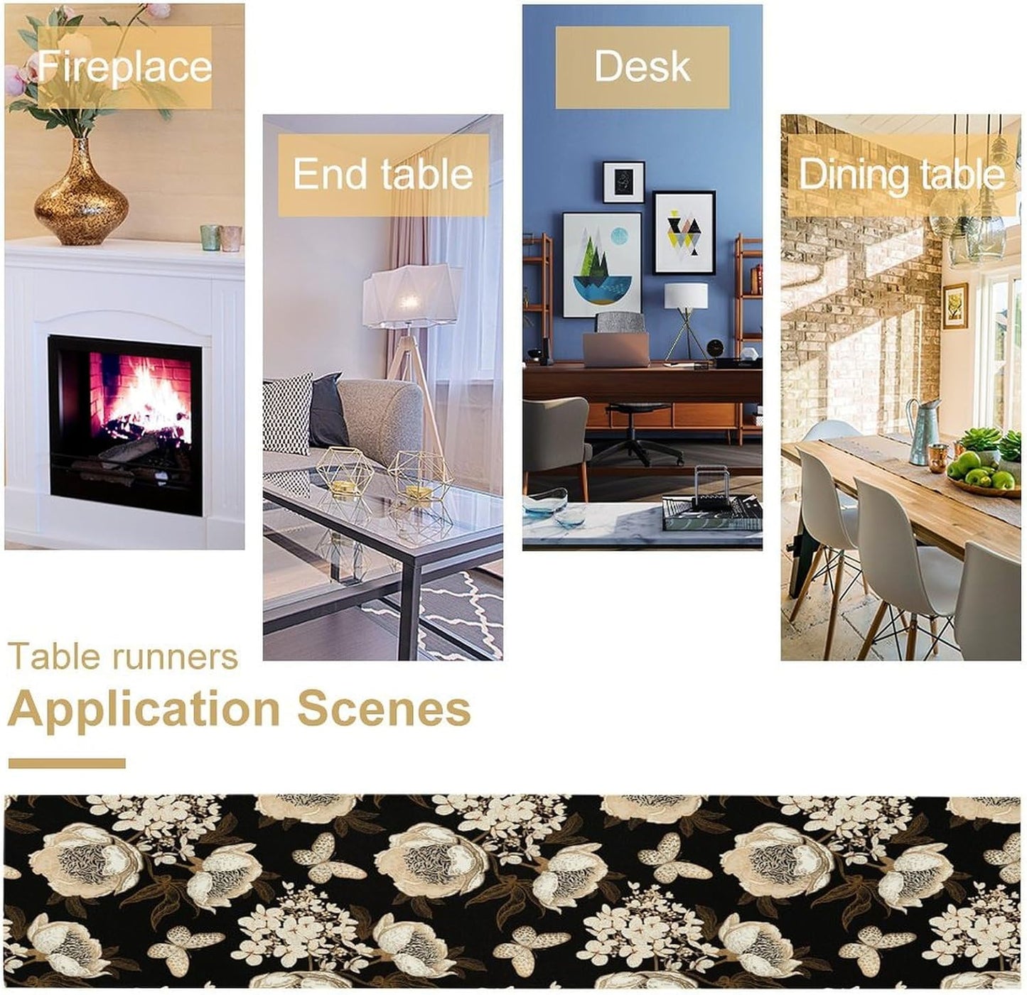 Watercolor Peony Table Runner, Modern Kitchen Dining Room Bohemian Floral Tabletop Decoration for Kitchen Cafe 13x90 Inch