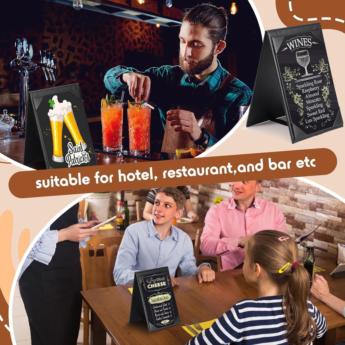 Gerrii Leatherette Table Tents Black PU Leather Menu Covers Bulk Double Sided Frame Sign Holders 2 Side Drink Dessert Menu Folders for Restaurant Coffee Cafe Bar Wedding Supplies(20 Pack,5 x 7 Inch)