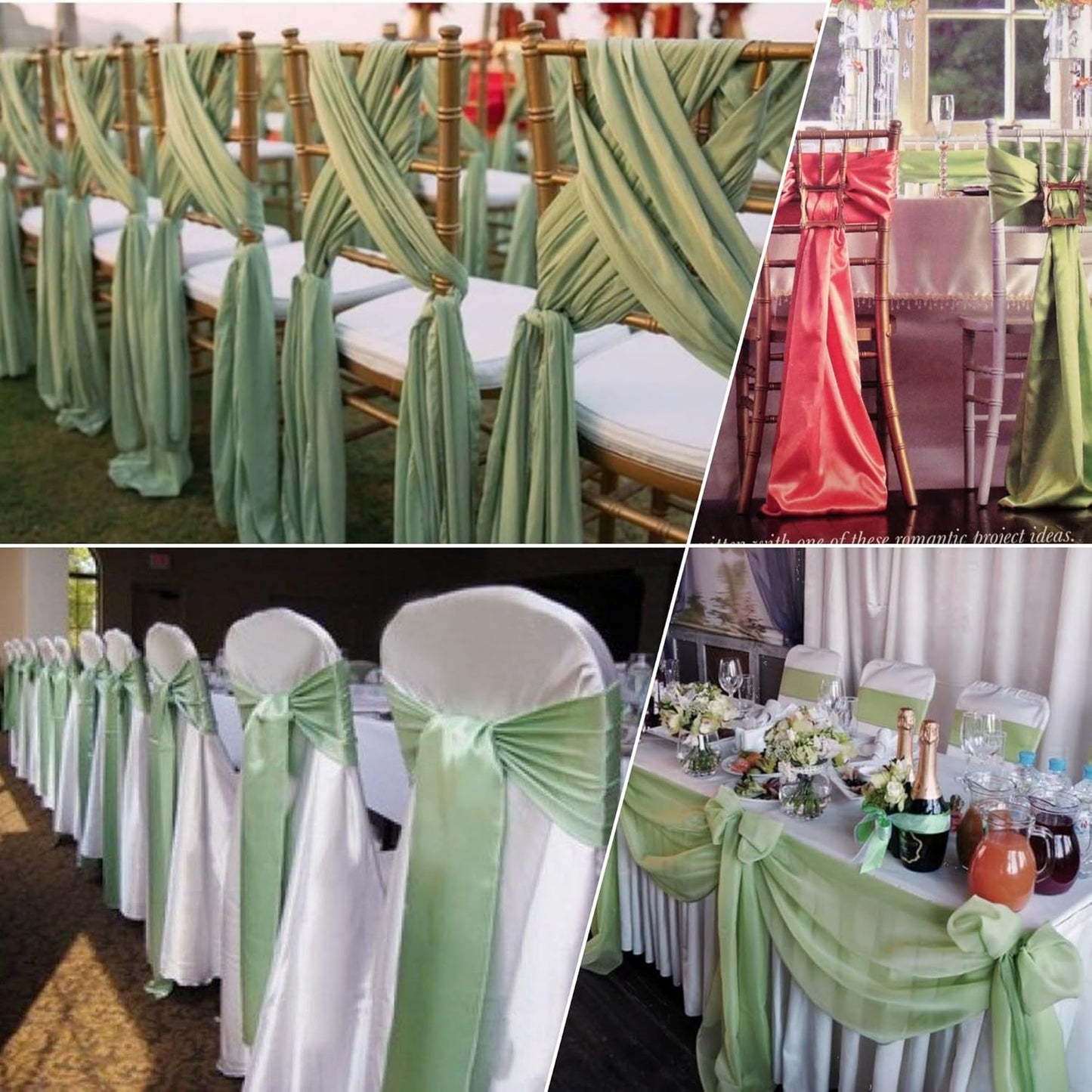 100 PCS Satin Chair Sashes Decorative Bow Chair Sashes Ties Back Ribbon Bows Chairs Cover Band for Wedding Party Ceremony Reception Events Banquet Restaurant Home Kitchen Decor(7x108inch,Sage Green)