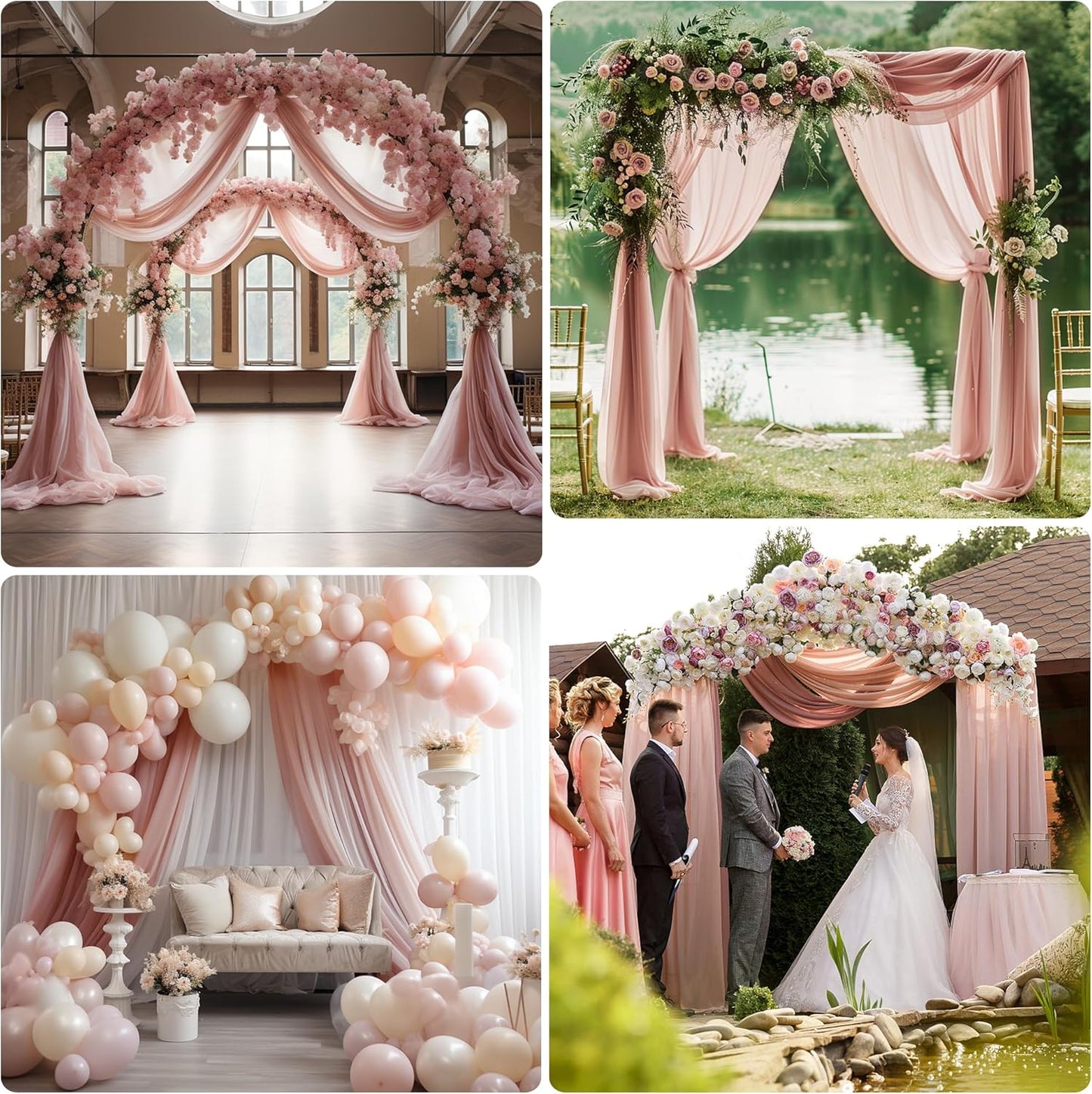 Wedding Arch Draping Fabric 3 Panels 28.7" x 20FT Dusty Rose Sheer Chiffon Backdrop Drapes for Wedding Ceremony Birthday Party Bridal Shower Outdoor Decoration