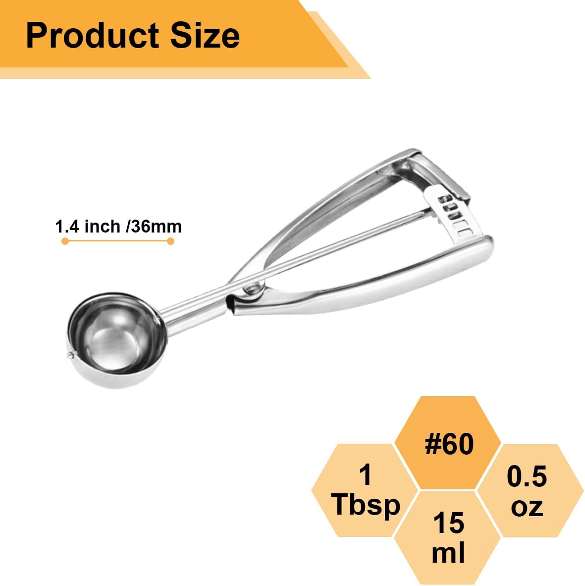 Small Cookie Scoop 1 Tablespoon, Size #60 Cookie Dough Scoop, 1 Tbsp Cookie Scoops for Baking, Selected 18/8 Stainless Steel, for Making Cookies, Melon Ball, Ice Cream