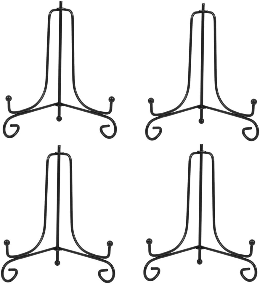 (4 pack)6"Iron Display Stand, Black Iron Easel Plate Display Photo Holder Stand, Displays Picture Frames, Cookbooks, Decorative Plates, Tablets and Art