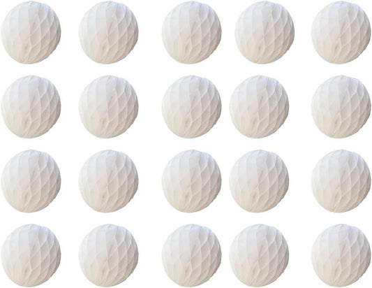 20pcs Honeycomb Flower Balls - Party Decor, Tissue Paper Pom Poms (6inch, White)