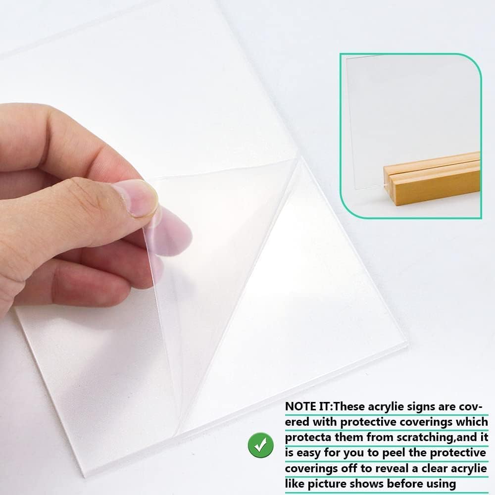 8 Pack 5 x 7 Inch Blank Clear Acrylic Table Displays with Wooden Stands - Ideal for DIY Name Cards, Menu Numbers, and Event Party Decorations（SINGLE LAYER）