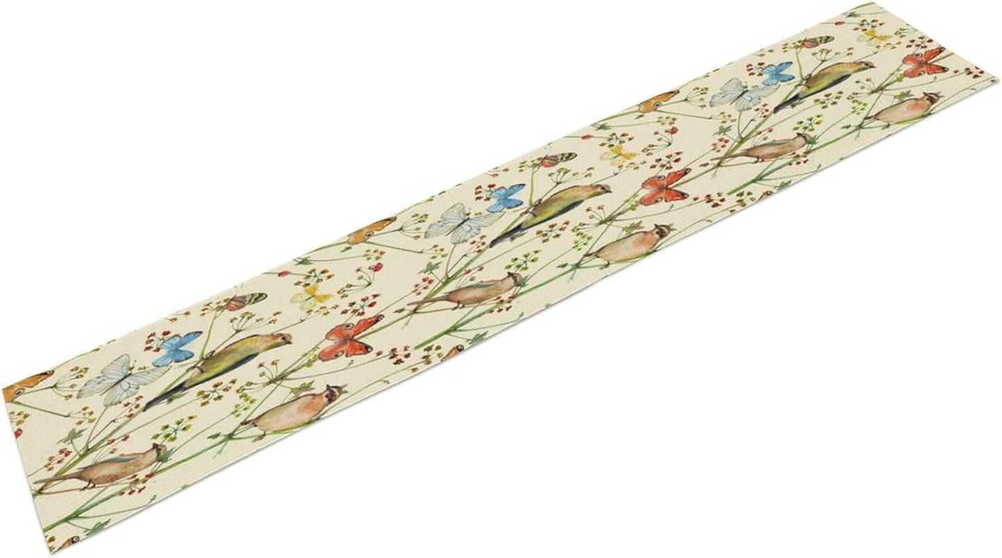 Brown Bird Floral Table Runner Spring Flower Kitchen Table Decoration Suitable for Family Dinner Decoration 13x70 Inch