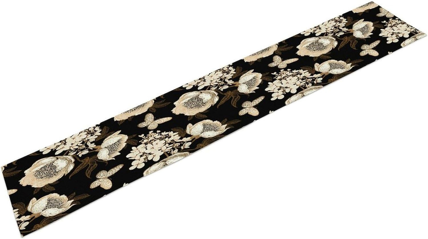 Watercolor Peony Table Runner, Modern Kitchen Dining Room Bohemian Floral Tabletop Decoration for Kitchen Cafe 13x90 Inch