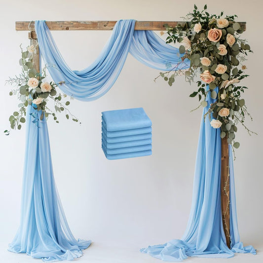 Wedding Arch Draping Fabric 6 Panels 28.7" x 20FT Dusty Blue Sheer Chiffon Backdrop Drapes for Wedding Ceremony Birthday Party Bridal Shower Outdoor Decoration