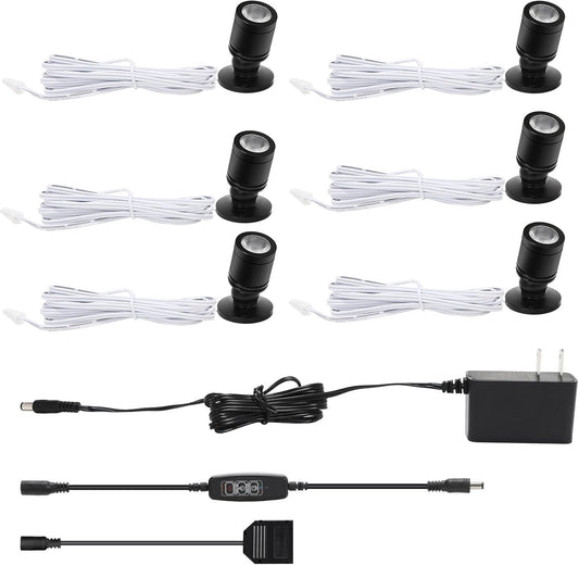 Taysing LED Spot Light Indoor Little Mini Spotlight Accent Lights for Display,Paintings,Pictures,Plants,Jewelry,Shelves, Cabinets,Posters,Showcase(SoftWhite 6 Pack Dimming&Timing)