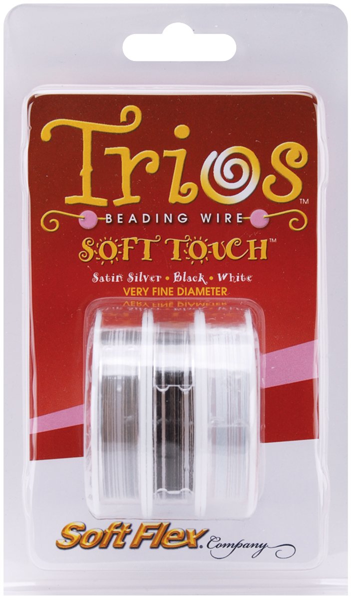 Soft Flex Trios 7 Strand .010 Inch Diameter, 10 Feet Wire, Satin Silver, Black & White. (Sold as - 3 Spools Per Pack) - [1-4-4-1-A]
