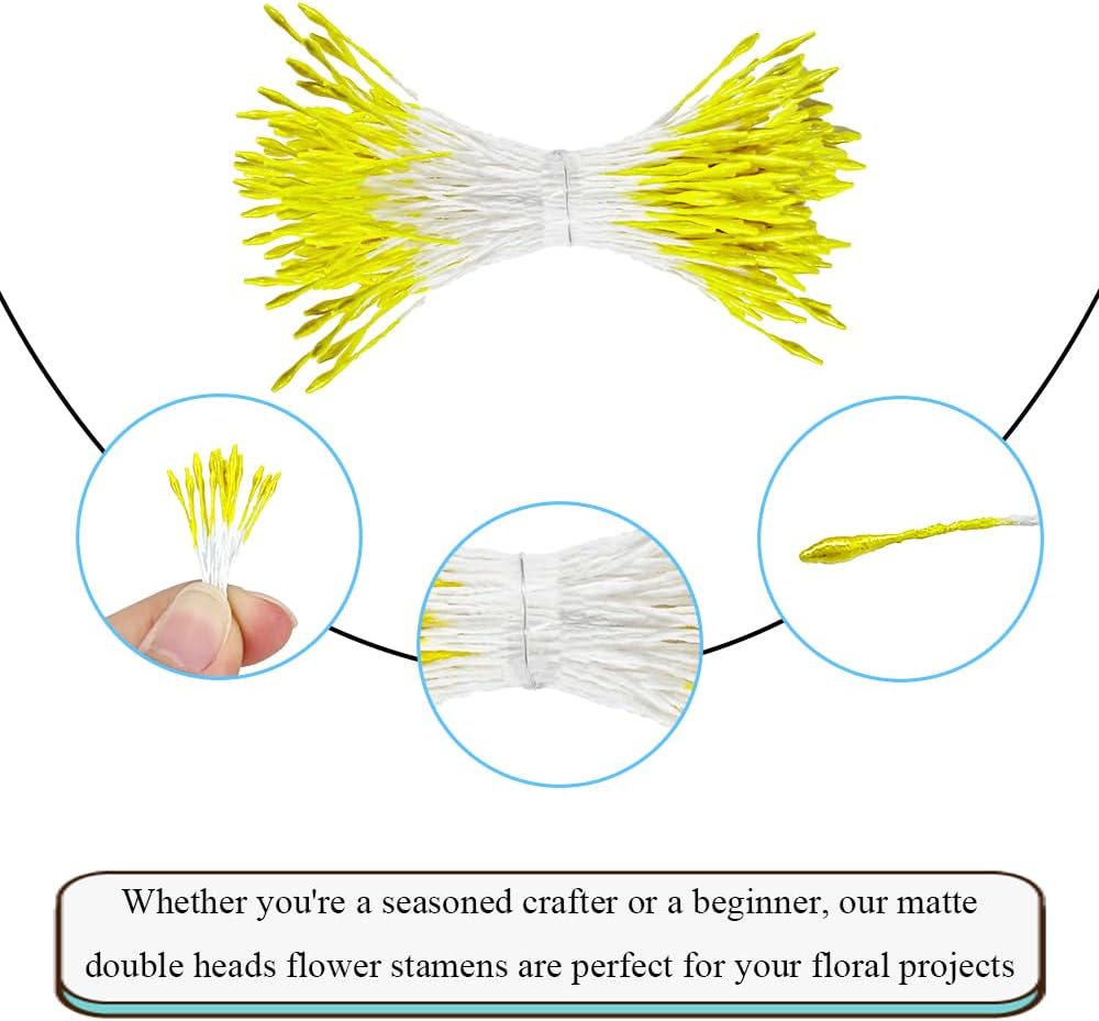 HAHIYO 1000Pcs 1mm Light Yellow Pearl Double Head Flower Pistil for Flower Making Scrapbook Decoration Mini Handmade Artificial Pistil Pearlized Floral Stamen Pollen