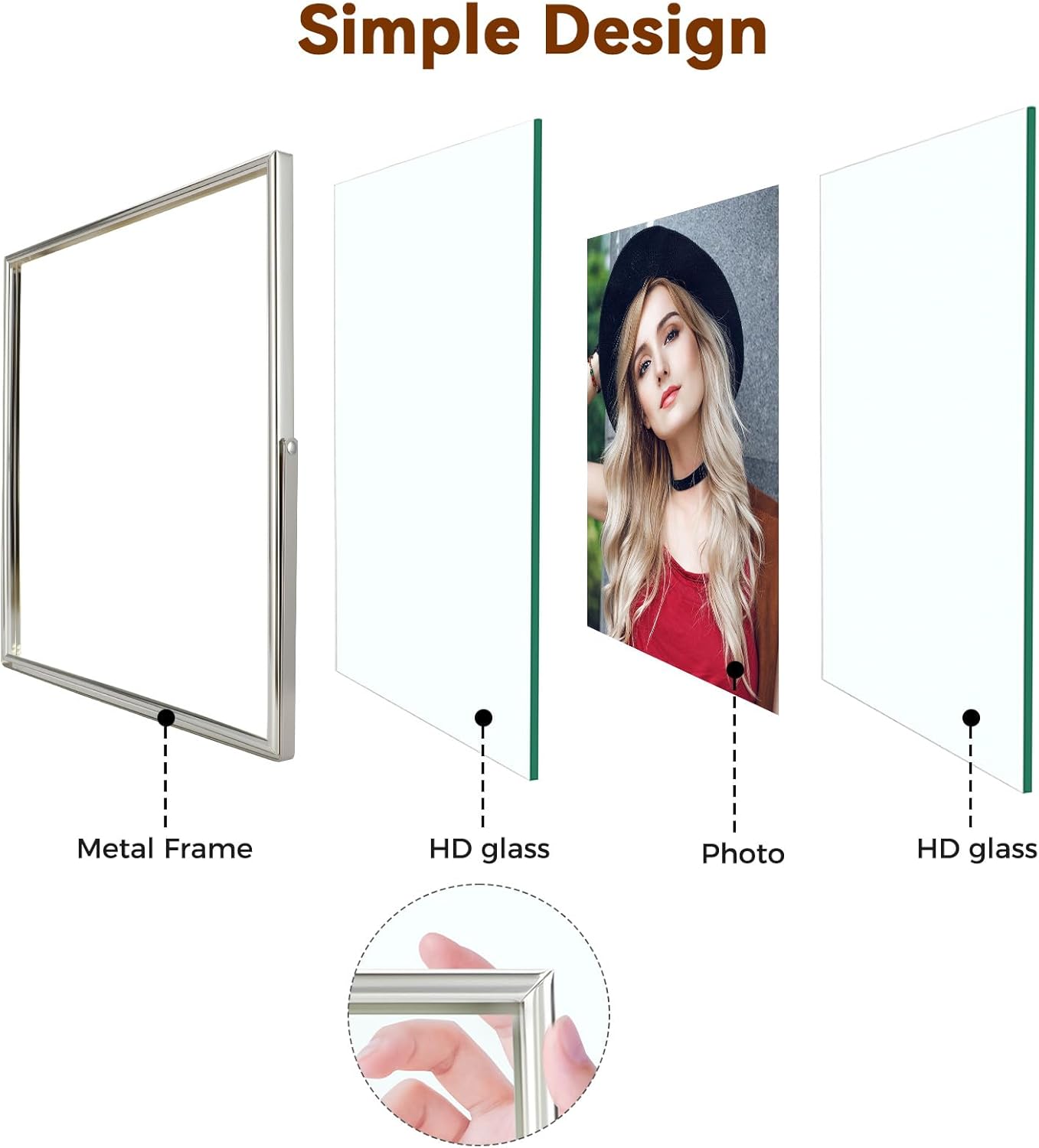 Silver Floating Frame (6"x8", Vertical), For Picture 5x7, 4x6, 3x5, Small Desktop Photo Frame, Classy Gift For Festival, Wedding, Home or Office Décor