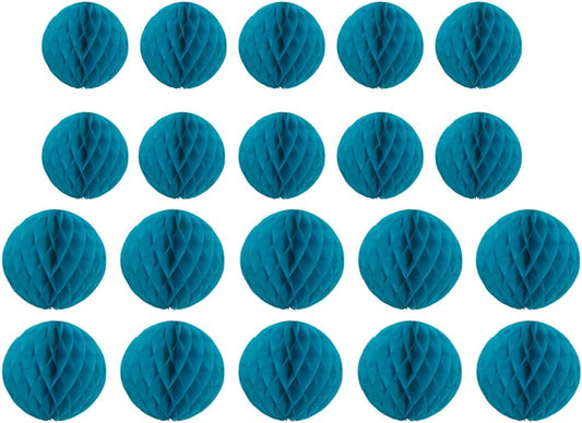 20pcs Honeycomb Decoration Paper Flower Balls Tissue Paper Pom Poms for Birthday Wedding Home Decor (3inch+6inch, Teal)