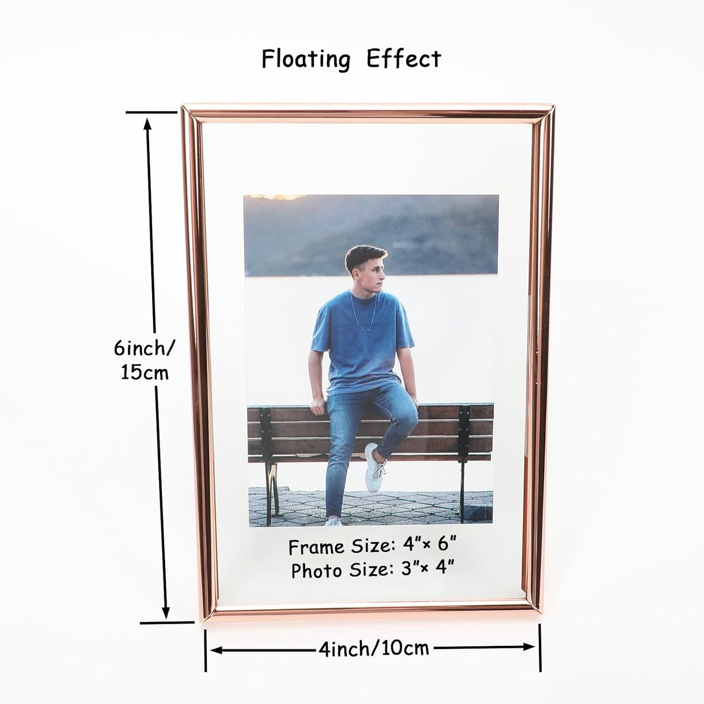 Rose Gold Floating Frame (4"x6",Vertical) with Romantic Heart, For Picture Sizes (3x5, 2x3,1x2), Classy Gift For Festival, Home or Wedding…