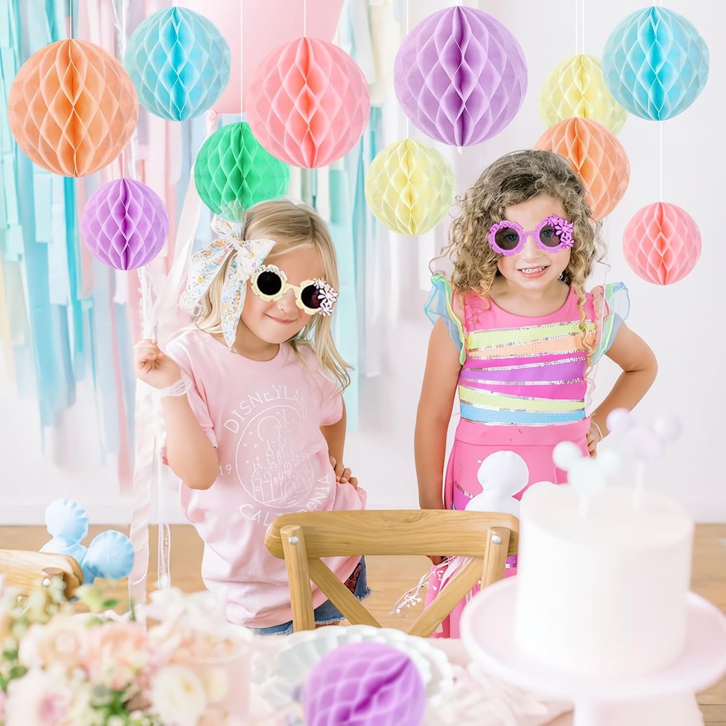 Hanging Honeycomb Decorations, Pastel Party Decorations, Rainbow Honeycomb Balls Decorations for Macaron Birthday Baby Shower Spring Decor, Set of 16 ﻿