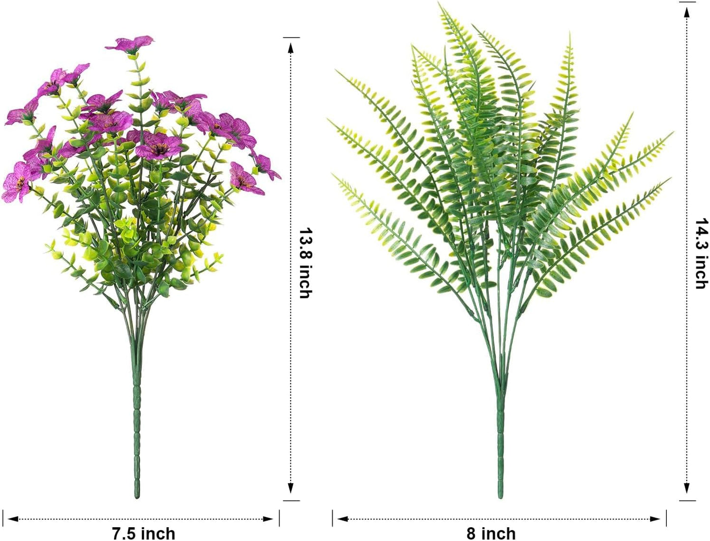 HyeFlora Artificial Faux Outdoor Flowers Plants for Summer Outside Decoration, 14 Bundles Fake Silk Colorful Daisy Ferns UV Resistant Realistic for Front Door Porch Planter Patio Yard