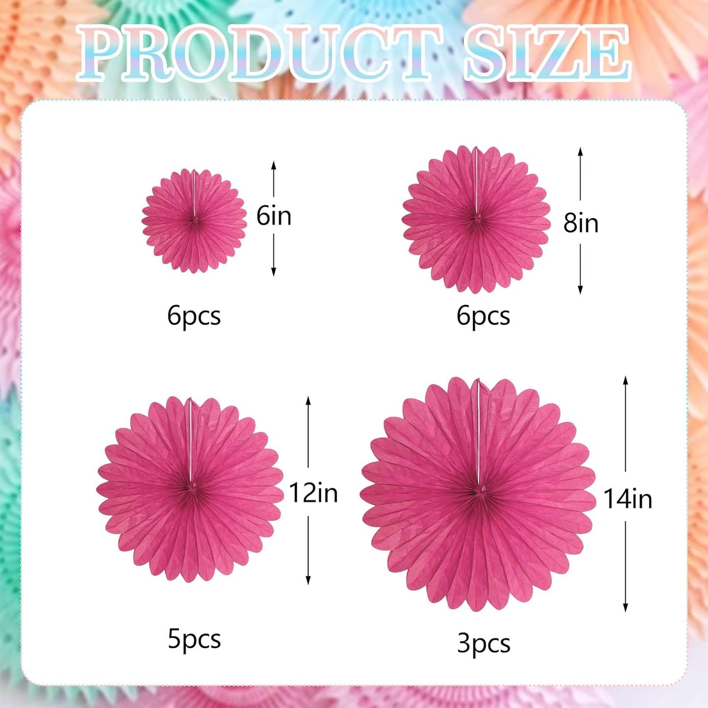 20 Pcs Fuchsia Hanging Paper Fan, Round Paper Fans Decorations Set for Weddings, Birthdays, Engagement, Bridal Shower, Baby Shower Event, Graduation, Party Supplies Decor