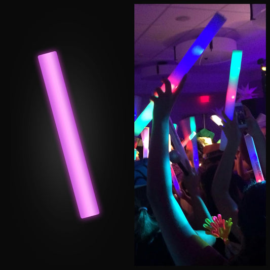 100 Pink Foam Glow Sticks - 16" LED Foam Sticks for Wedding, Parties & Dancing