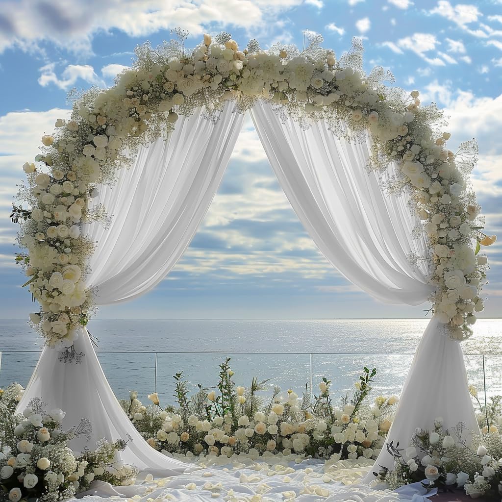 Wedding Arch Draping Fabric 6 Panels 28.7" x 20FT White Sheer Chiffon Backdrop Drapes for Wedding Ceremony Birthday Party Bridal Shower Outdoor Decoration