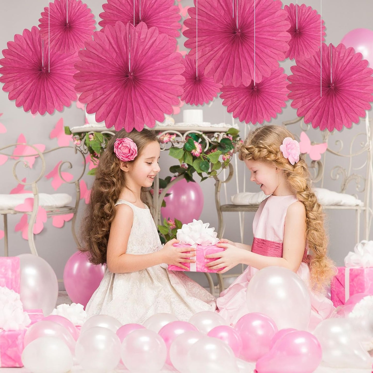 20 Pcs Fuchsia Hanging Paper Fan, Round Paper Fans Decorations Set for Weddings, Birthdays, Engagement, Bridal Shower, Baby Shower Event, Graduation, Party Supplies Decor