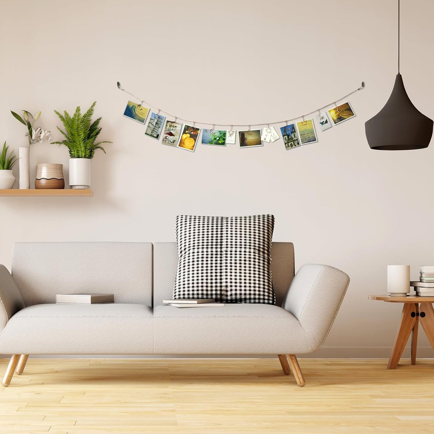 2 Pack Chain Photo Clip Hanging Photo Display Wall Photo Display Metal Photo String with 12 Clips Wall-Mounted Picture Holder for Hanging Painting Family Photos Artworks (Silver-Star and Moon)