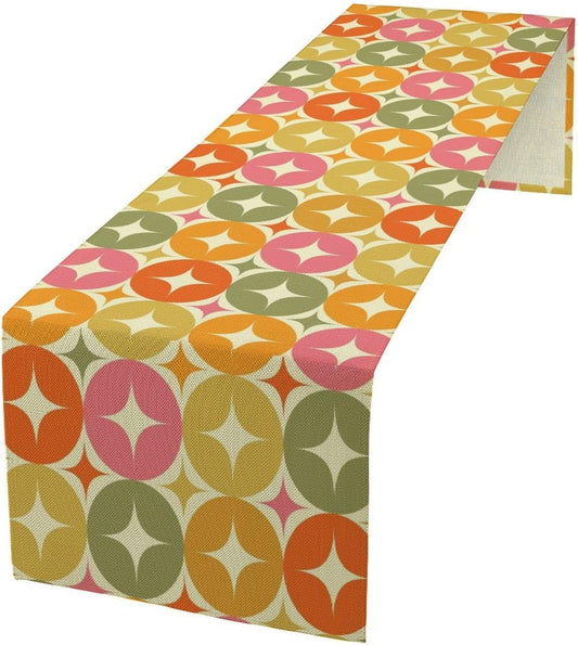 Mid Century Table Runner, Flag Retro Atomic Starburst 1950s Abstract Geometric Space Tabletop Decoration for Home Kitchen Restaurant Table Flag 13x70 Inch