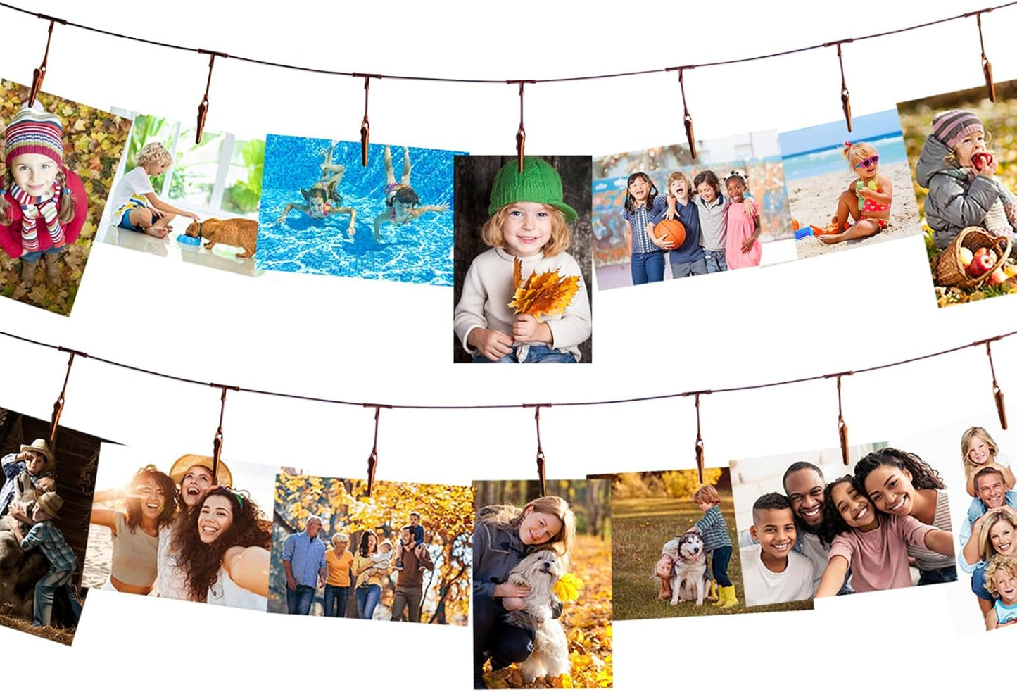 2 Pack Chain Photo Clip Hanging Photo Display Wall Photo Display Metal Photo String with 12 Clips Wall-Mounted Picture Holder for Hanging Painting Family Photos Artworks (Rose Gold Color)