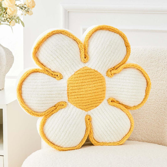 Flower Pillow, Soft Flower Decorative Throw Pillow, Cute Daisy Flower Shaped Seating Floor Cushion Room Décor Plush Pillows for Sofa Couch Bed (17.7 Inch, Yellow)