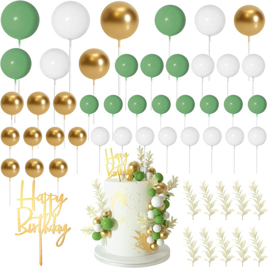 MIAHART Ball Cake Toppers Boho Grass Cake Topper Ball Cake Insert Decoration for Birthday Wedding Baby Shower Party Decorations Boho Themed Party Supplies (green，gold，white)