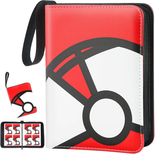 Trading Card Binder 4-Pockets, 400 Pockets Card Holder with 50 Removable Sleeves, Large Capacity & Waterproof Zipper Album Holder for Trading Card Collector, Portable Card Album Book for Game Card-Red