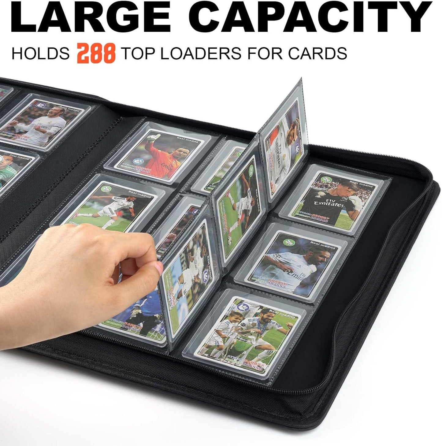 Toploader Binder with 9-Pocket Pages, Holds 288 "3×4" Rigid Toploader Hard Cases, Card Holder for Collectible Cards or Sports Cards, Durable Sleeves for Storage & Display (Black)