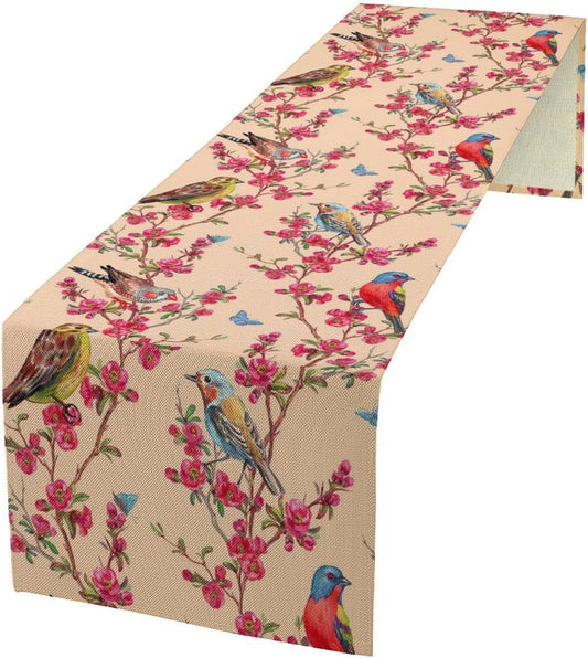 Floral Butterfly Table Runner Seasonal Spring Flower Bird Table Decoration Table Runner for Home Party Decoration 13x90 Inch