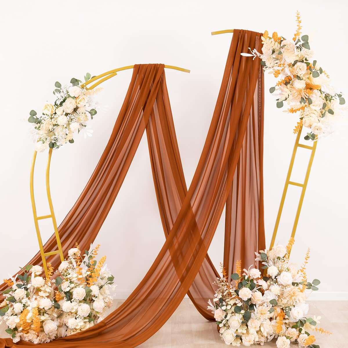 Socomi Wedding Arch Draping Fabric 3 Panels 29" x 19Ft Terracotta Sheer Chiffon Curtain Drapes 6 Yards for Wedding Ceremony Birthday Party Decoration