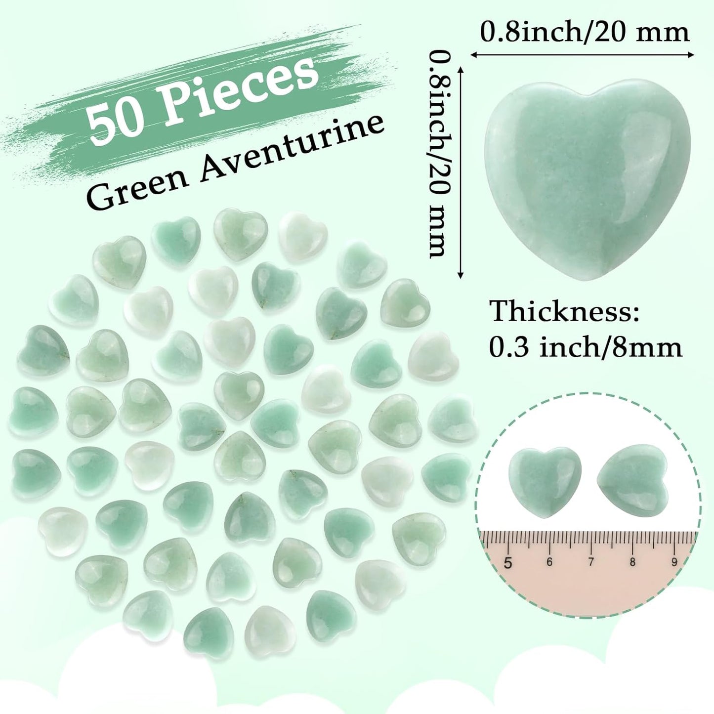 Gerrii 50 Pcs Heart Healing Stone Bulk Quartz Heart Inspirational Stones Gift for Women Love Pocket Polished Natural Energy Balancing Meditation 0.8 Inch(Green)