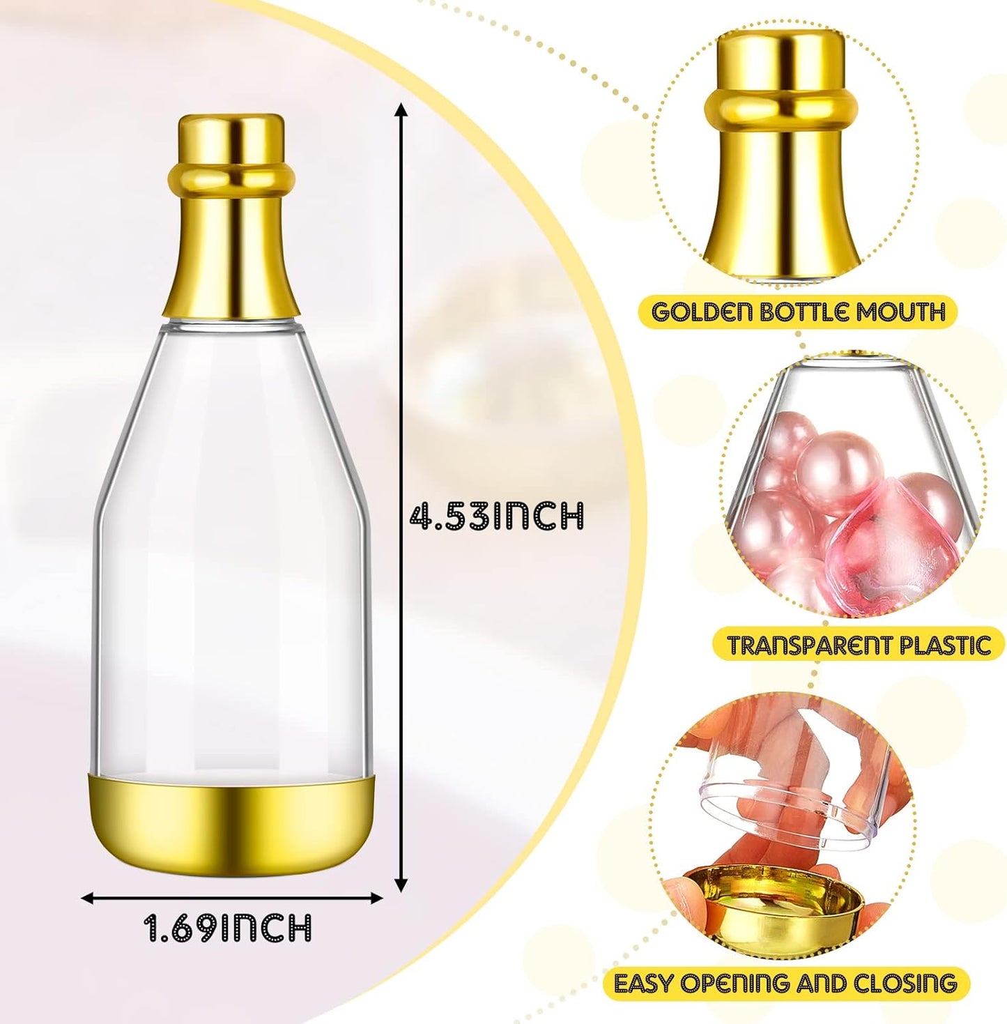Cunhill 18 Pieces Mini Champagne Bottles Container Bulk Plastic Small Champagne Candy Bottles DIY Favor Mini Candy Jars Wedding Favors for Wedding Bridal Baby Shower Birthday(Clear and Gold)