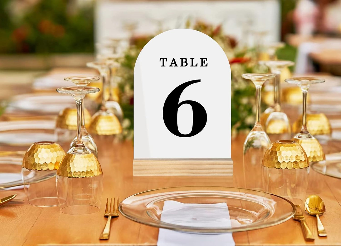 Wedding Table Numbers 1-25, Acrylic Arch Signs with Natural Wood Stands Holders, Rustic Table Decor for Reception & Parties (White Black)