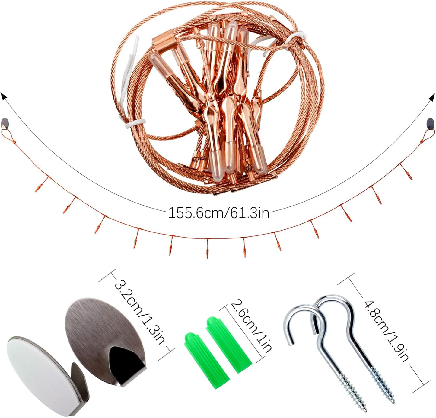 2 Pack Chain Photo Clip Hanging Photo Display Wall Photo Display Metal Photo String with 12 Clips Wall-Mounted Picture Holder for Hanging Painting Family Photos Artworks (Rose Gold Color)