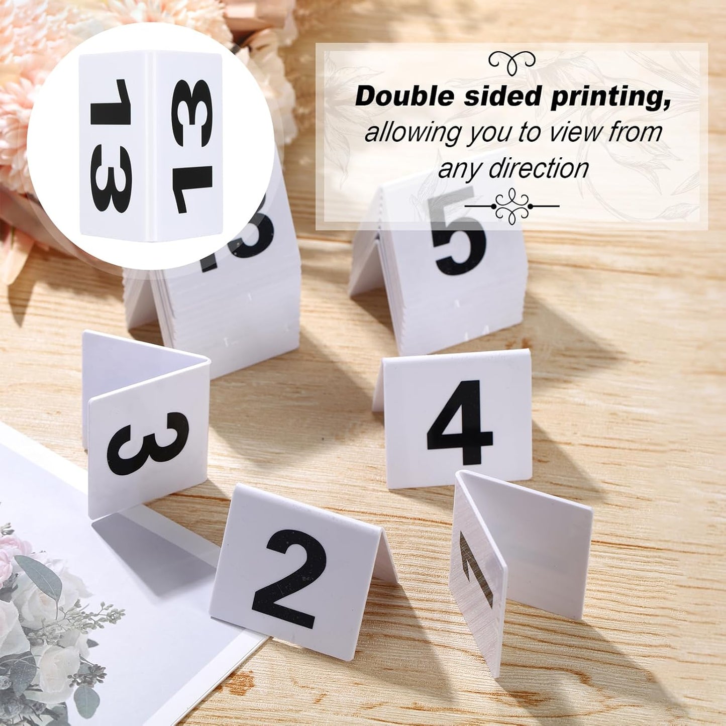 Tuanse Table Numbers 1-25 Acrylic Double Side Numbered Table Tents Plastic Restaurant Wedding Numbers Cards Signs for Party Banquets Wedding Reception(White, Black)