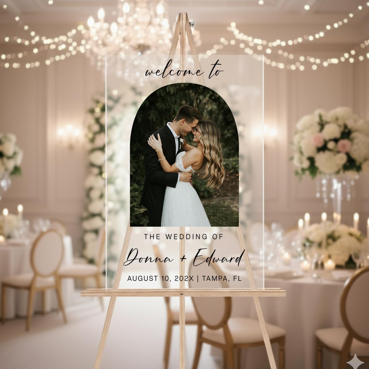 Personalized Wedding Photo Acrylic Welcome Sign – Custom Picture Board with Bride & Groom Names, Elegant Acrylic Wedding Reception Entrance or Ceremony Decoration, Indoor & Outdoor Keepsake Gift #4