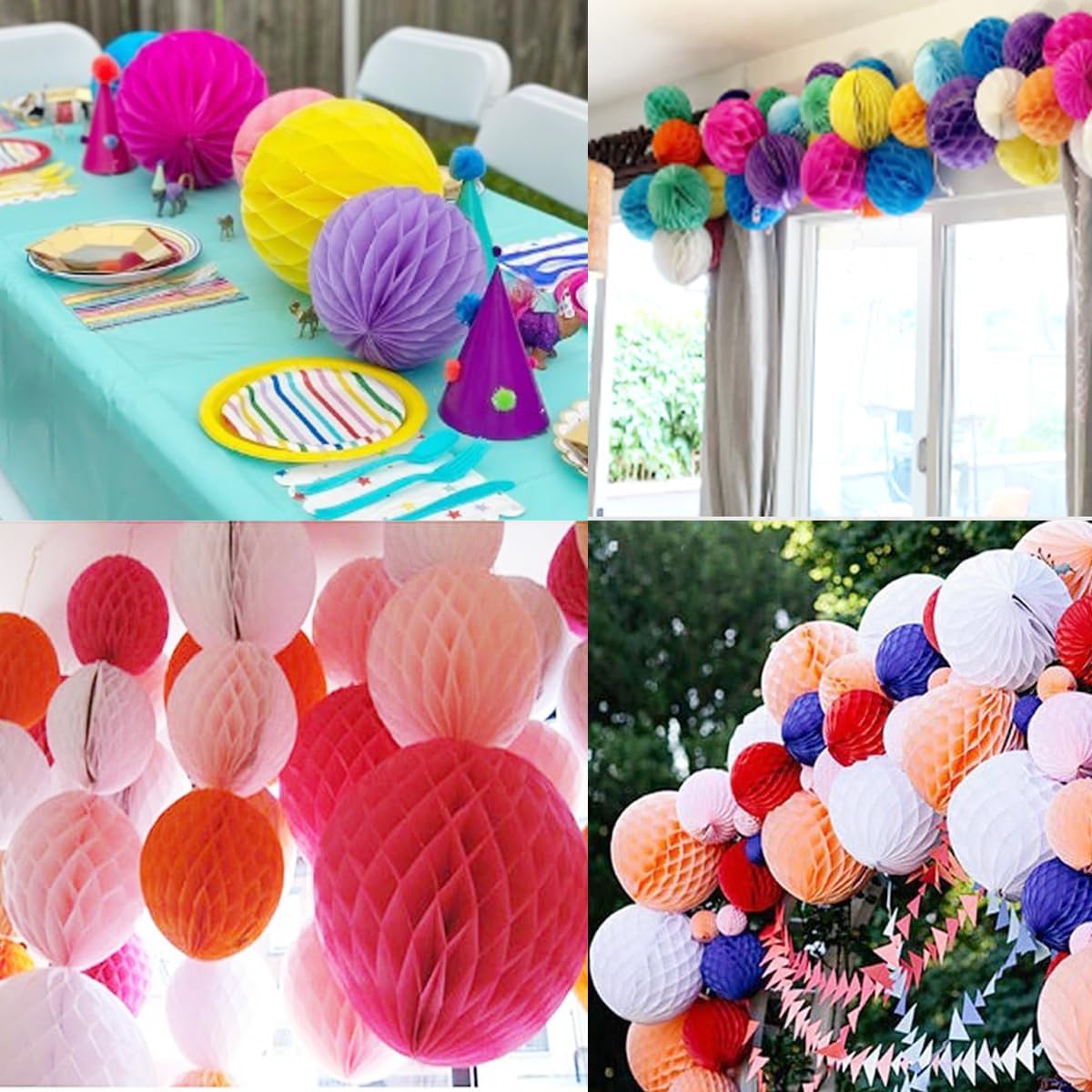 20pcs Honeycomb Flower Balls - Teal Tissue Paper Pom Poms for Birthday, Wedding & Home Decor (6inch)