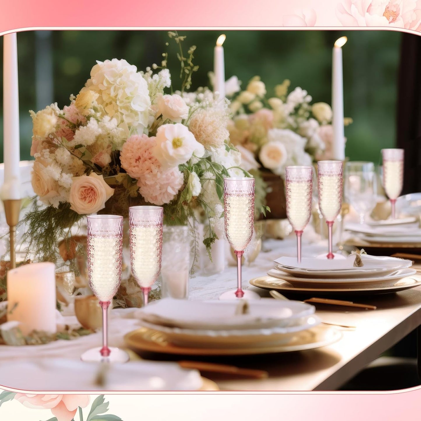 Remerry 24 Pack Detachable Plastic Champagne Flutes 5.5 oz Champagne Glasses Bulk Disposable Mimosa Glasses Reusable Wine Cups for Wedding Toasting Baby Shower Birthday Party New Years (Pink)