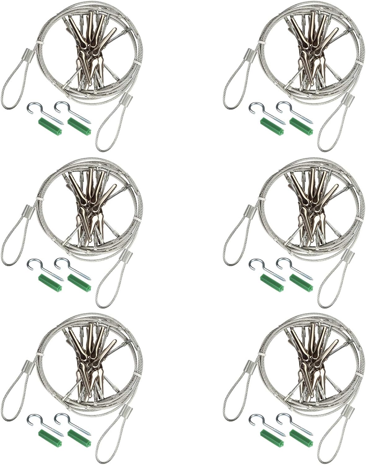 6 Pack 5 ft Steel Wall Hanging Photo Display Cable Wire Rod String with 12PCS Clips, Picture Holders for Kids Crafts, Notes