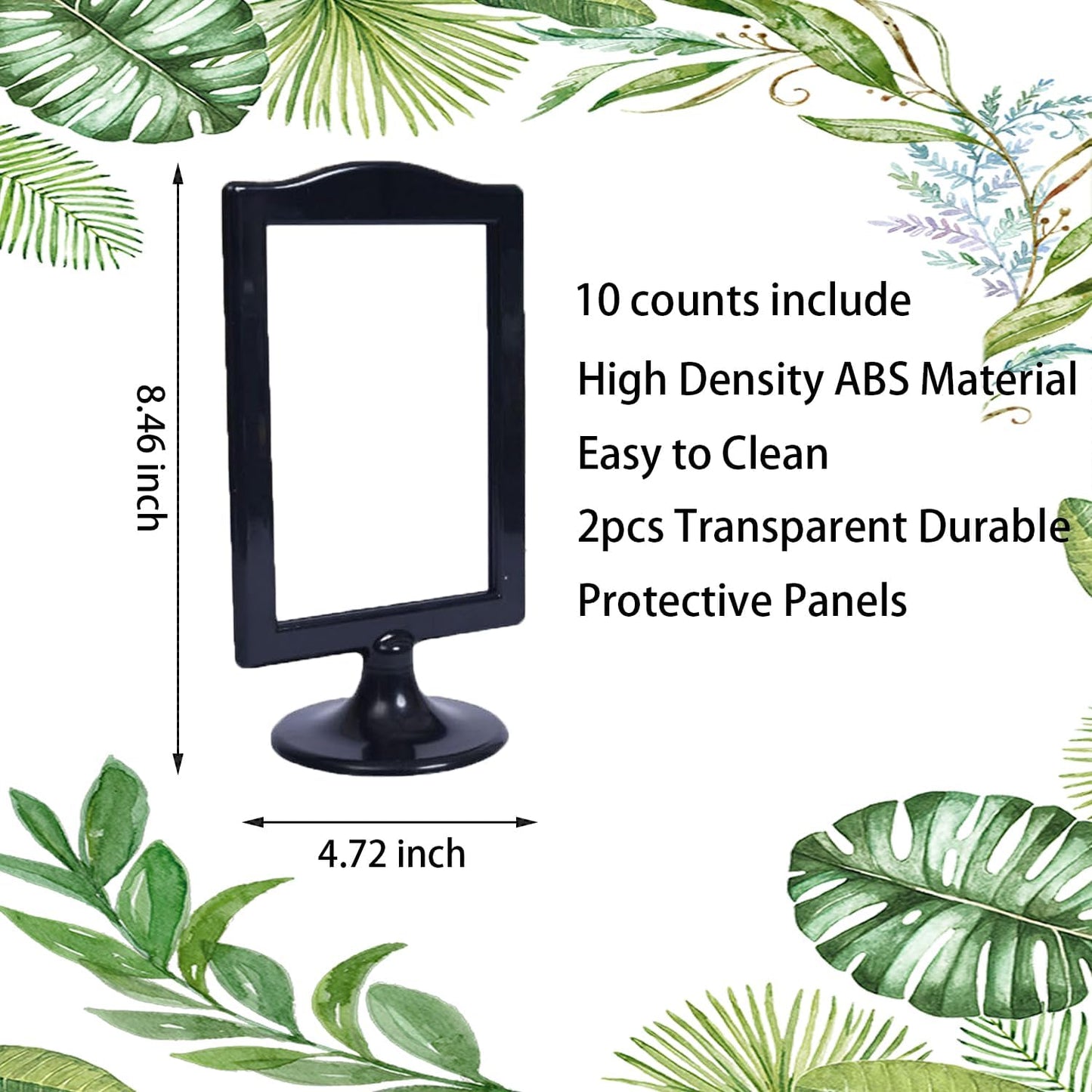 NahNah Double Sided Standing Picture Frames - (Black, 10 Count) 4x6 Inch, Plastic Pedestal Photo Frame with Inserts and Base - 2 Sided Tabletop Vertical Display Frame for Wedding Table Bridal