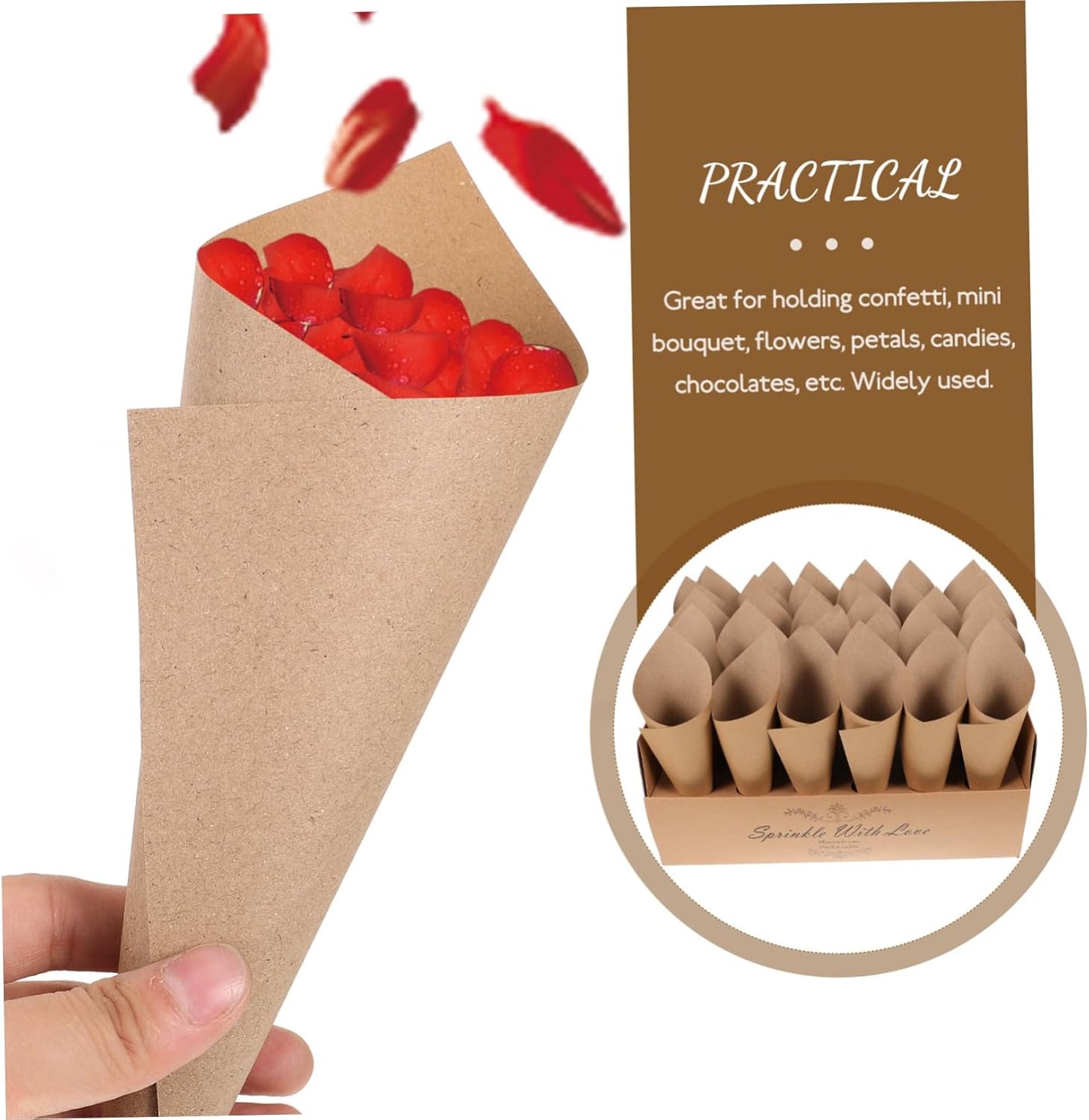 CIMAXIC 30-hole Kraft Paper Cones Box Set Wedding Party Favor Box Confetti Cone Holders for Decorative Party Favors