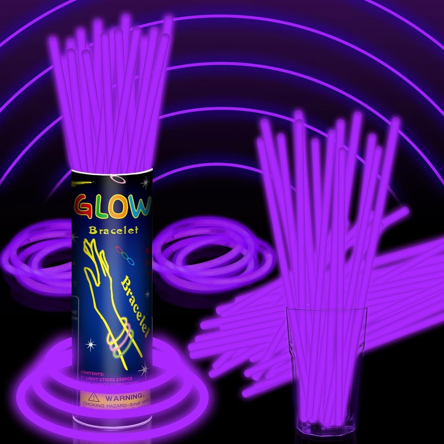 100 Pack 8” Purple Glow Sticks Bulk with 100 Connectors Neon Glow In The Dark Party favors Supplies for Holiday Birthday Party Decoration (Purple)